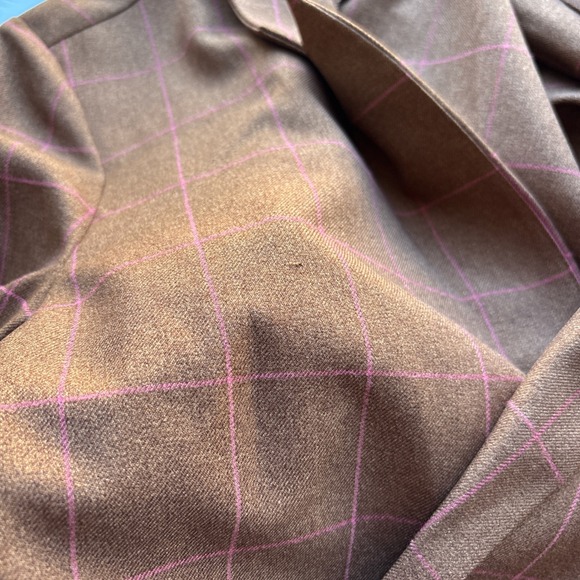 Leith Nordstrom Womens M Blazer Brown Pink Plaid Button Dale Windowpane NWT - Picture 8 of 13